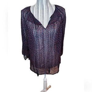 St John's Bay women's red/black lightweight  3/4 sleeves pesant top size L